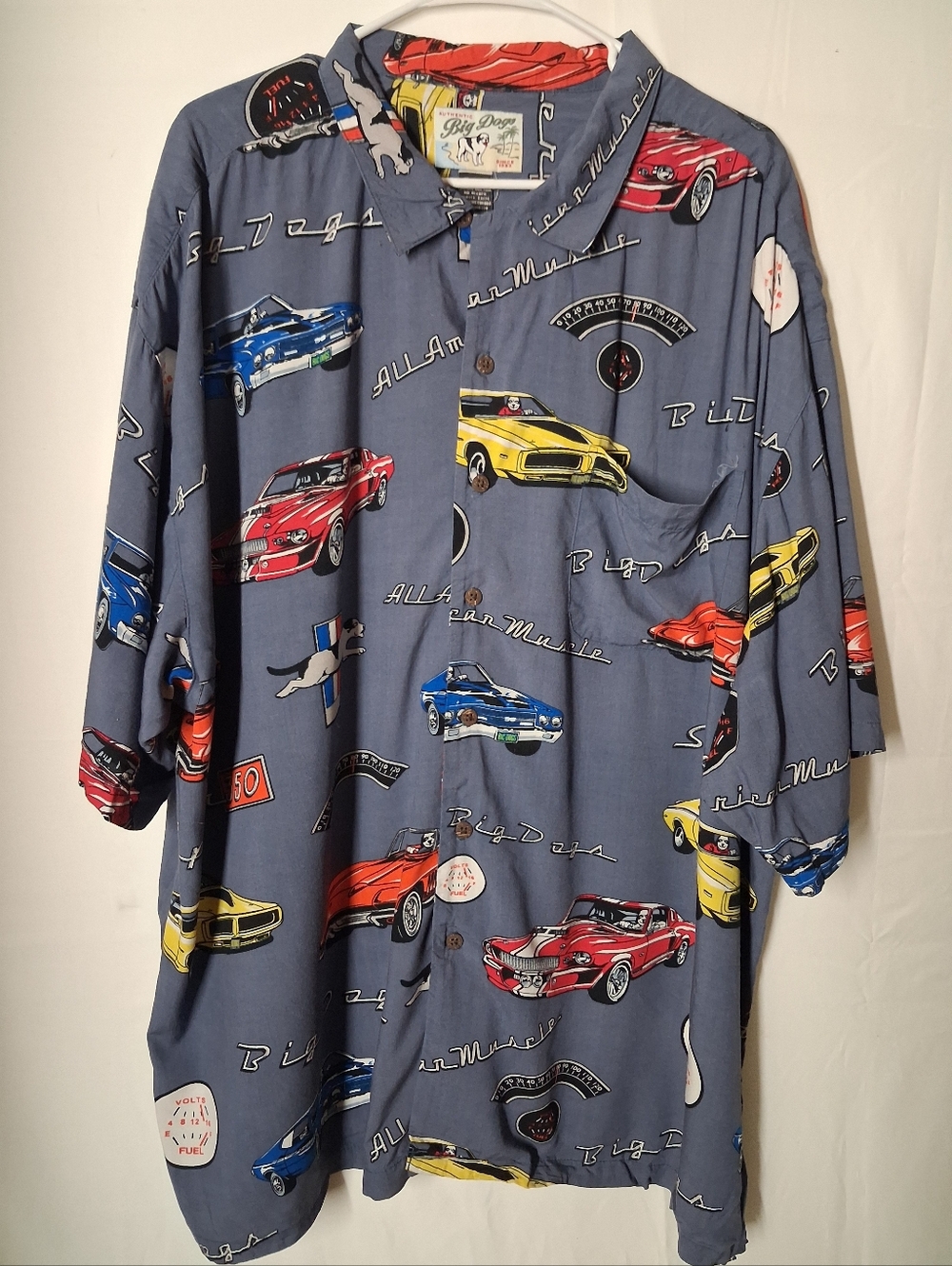 Big Dog Classic Cars Button Up Shirt Size 3X Men’s Gray Retro Muscle Car Print